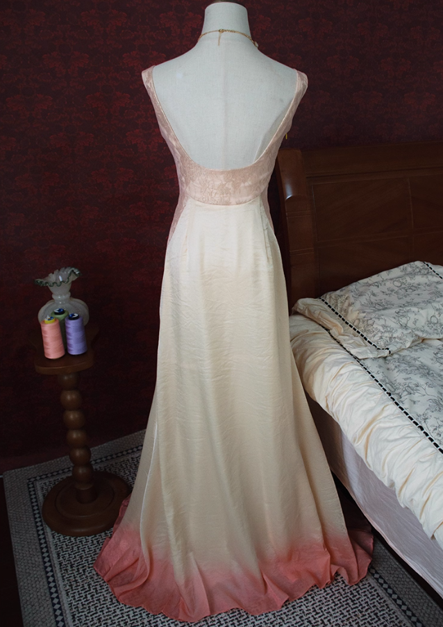 Trendy Sheath Spaghetti Strap Ombre Evening Gowns Appliques Beads Backless Prom Dress AP3126