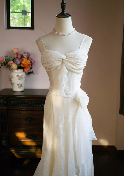 Glittering Spaghetti Strap Sheath Bridal Gowns Handmade Flowers Tulle Wedding Dress AP3129