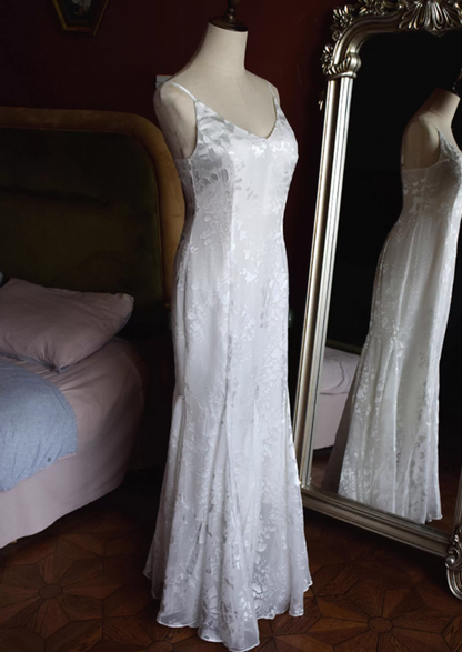 Princess Spaghetti Strap Mermaid Bridal Gowns Floral Texture Wedding Dress AP3131