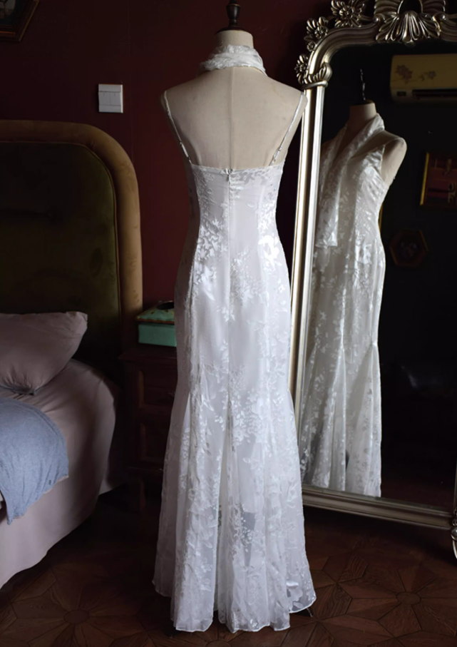 Princess Spaghetti Strap Mermaid Bridal Gowns Floral Texture Wedding Dress AP3131