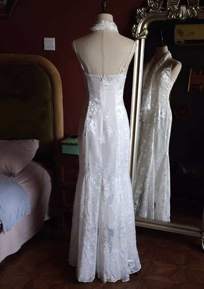 Princess Spaghetti Strap Mermaid Bridal Gowns Floral Texture Wedding Dress AP3131