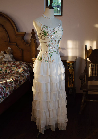 Pretty V Neck Sheath Evening Gowns Sequins Beading Tiered Prom Dress AP3132