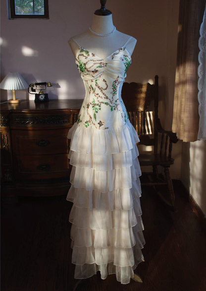 Pretty V Neck Sheath Evening Gowns Sequins Beading Tiered Prom Dress AP3132