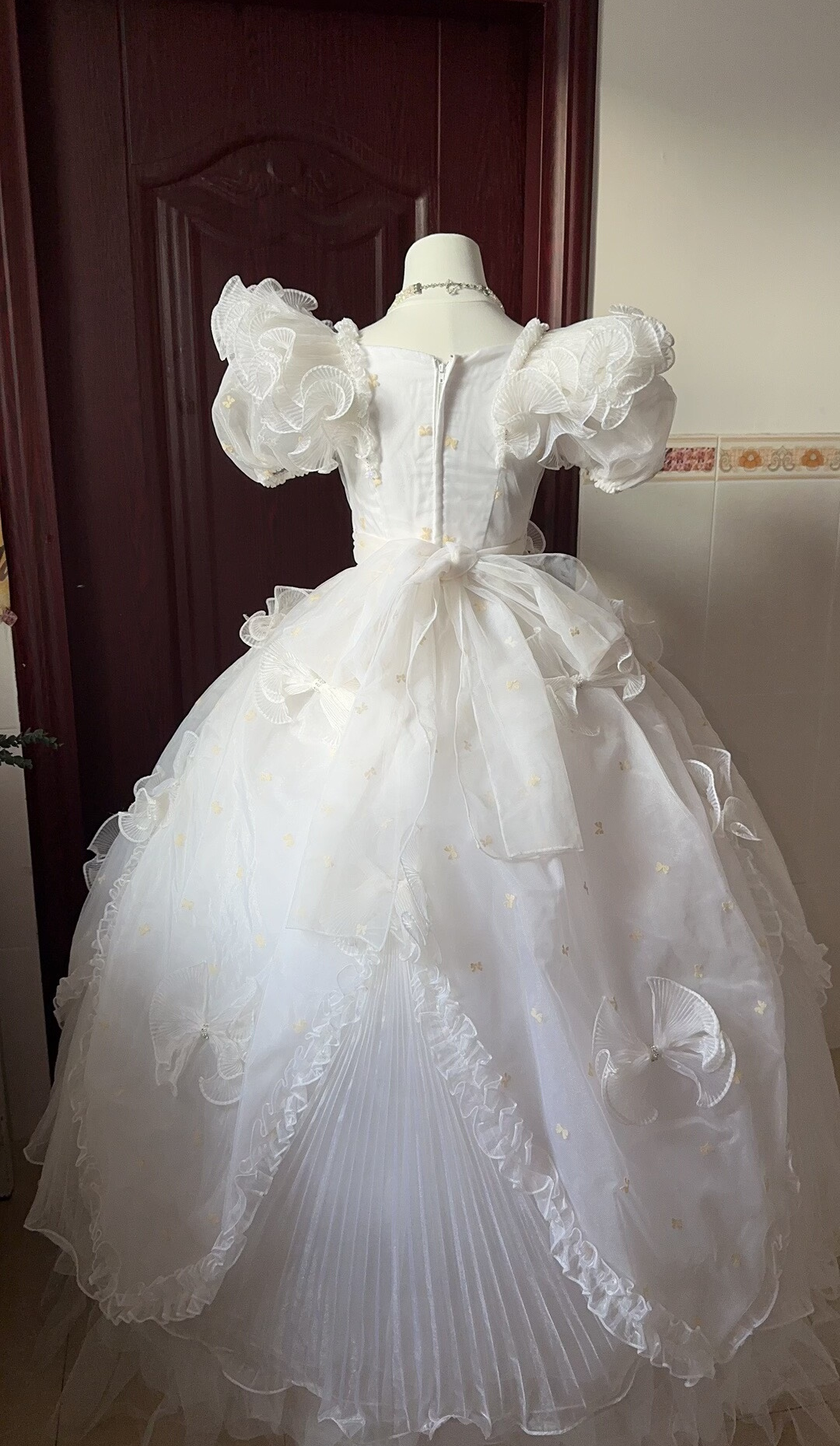 Maximalism A-Line Square Neck Bridal Gowns Bows Beading Puffy Sleeve Ruffled Wedding Dress AP3134