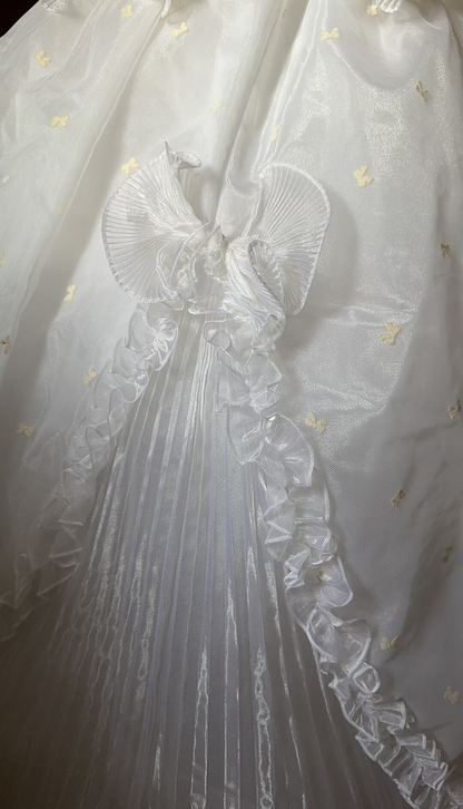 Maximalism A-Line Square Neck Bridal Gowns Bows Beading Puffy Sleeve Ruffled Wedding Dress AP3134