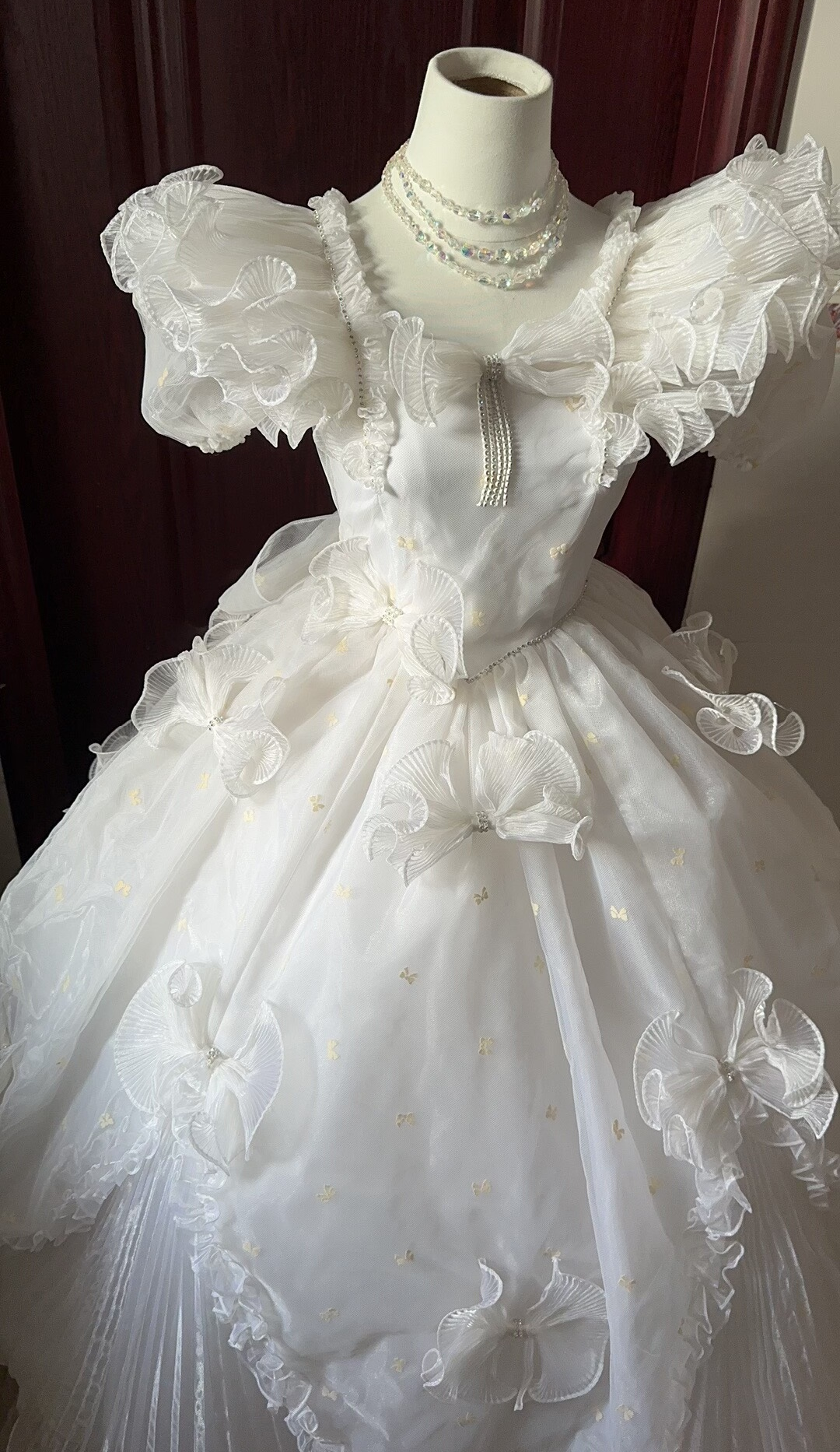 Maximalism A-Line Square Neck Bridal Gowns Bows Beading Puffy Sleeve Ruffled Wedding Dress AP3134