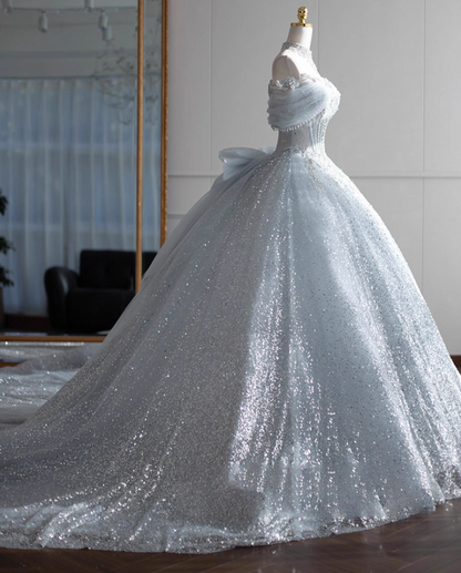 Romantic A-Line Off-Shoulder Engagement Gowns Appliques Beads Sequins Rhinestones Wedding Dress AP3138