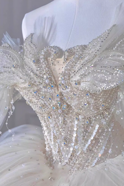 Fabulous A-Line Off-Shoulder Engagement Gowns Beading Sequins Long Sleeve Wedding Dress AP3141