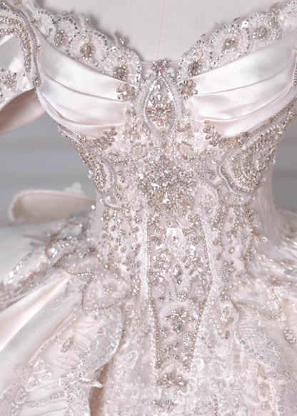 Luxurious A-Line Off-Shoulder Engagement Gowns Lace Beads Sequins Rhinestones Wedding Dress AP3143