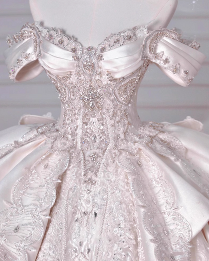 Luxurious A-Line Off-Shoulder Engagement Gowns Lace Beads Sequins Rhinestones Wedding Dress AP3143