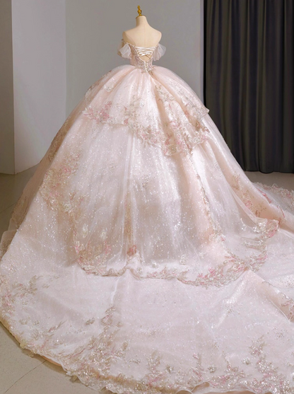 Luxury Off-Shoulder A-Line Evening Gowns Tiered Appliques Beading Rhinestones Sequins Prom Dress AP3044