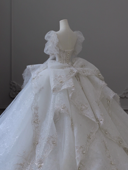 Elegant A-Line V Neck Bridal Gowns Beading Appliques Long Sleeve Wedding Dress AP3146