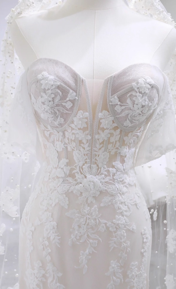 Glamorous Off-Shoulder Mermaid Bridal Dress Appliques Tulle Long Wedding Dress AP3159