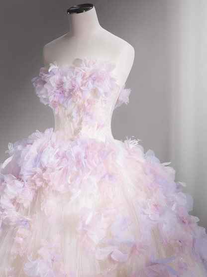 Dramatic Strapless A-Line Long Formal Dresses Sequins Appliques Tulle Prom Dress AP3160