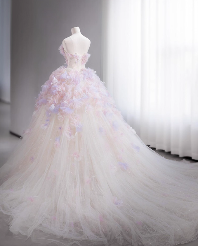 Dramatic Strapless A-Line Long Formal Dresses Sequins Appliques Tulle Prom Dress AP3160