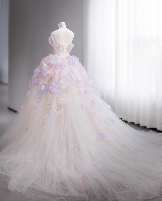 Dramatic Strapless A-Line Long Formal Dresses Sequins Appliques Tulle Prom Dress AP3160