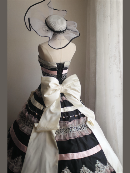 French Style Strapless A-Line Long Evening Gowns Bows Beads Lace Sequins Prom Dress AP3165