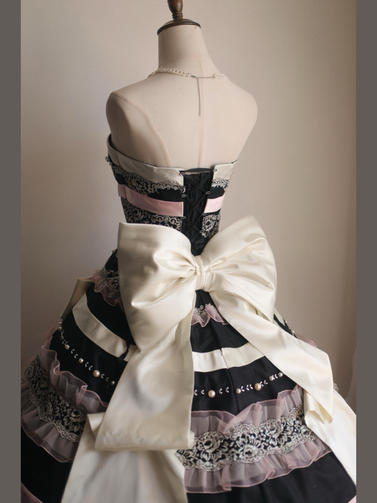 French Style Strapless A-Line Long Evening Gowns Bows Beads Lace Sequins Prom Dress AP3165