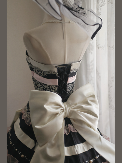 French Style Strapless A-Line Long Evening Gowns Bows Beads Lace Sequins Prom Dress AP3165