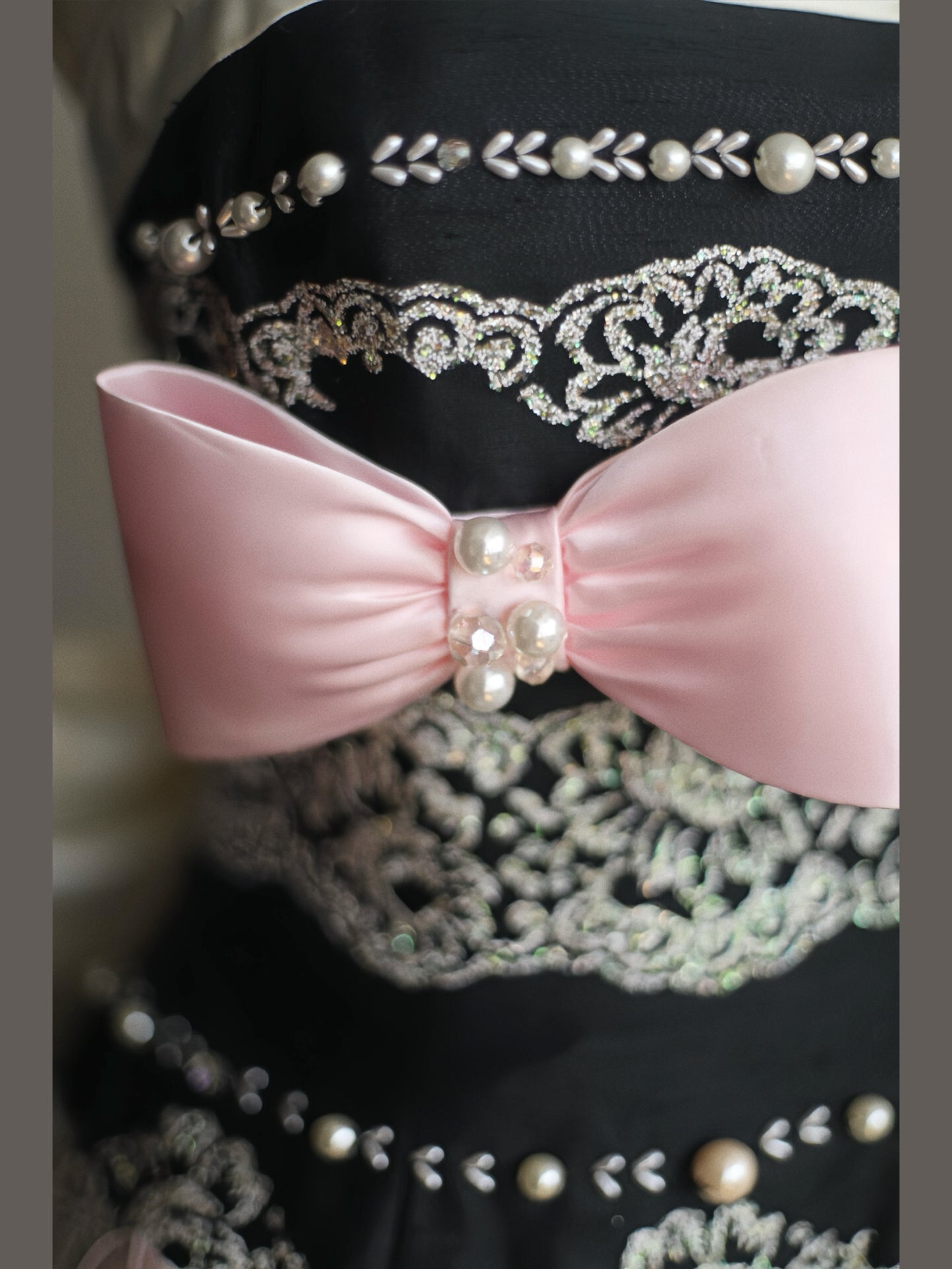 French Style Strapless A-Line Long Evening Gowns Bows Beads Lace Sequins Prom Dress AP3165