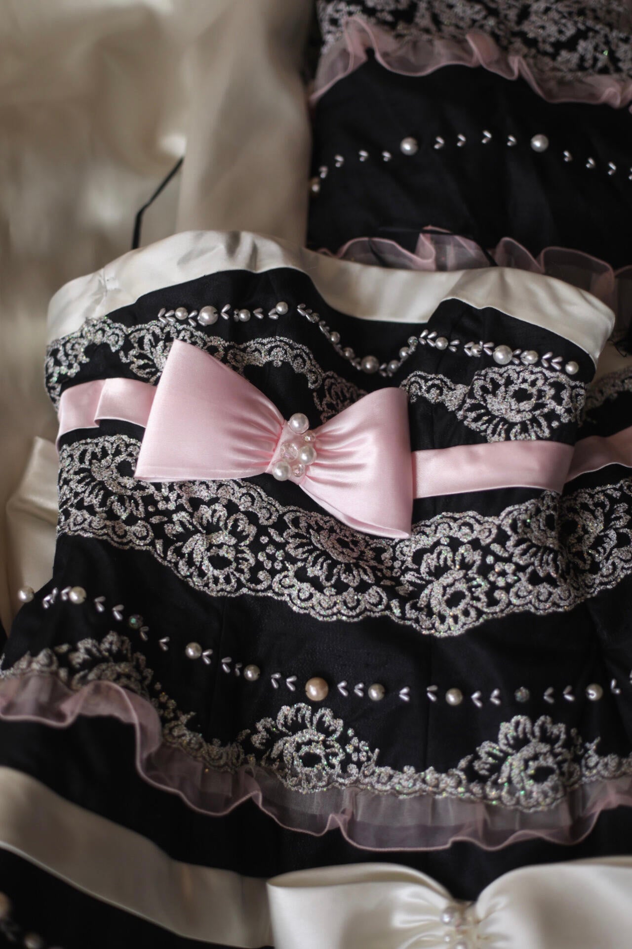 French Style Strapless A-Line Long Evening Gowns Bows Beads Lace Sequins Prom Dress AP3165