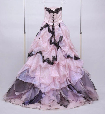 Charming Strapless A-Line Long Sweet 16th Gowns Lace Handmade Flowers Beads Prom Dress AP3166