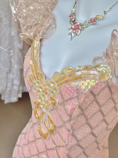 Dopamine Style Sheath Sweetheart Neck Sweet 16th Gowns Lace Sequins Prom Dress AP3167