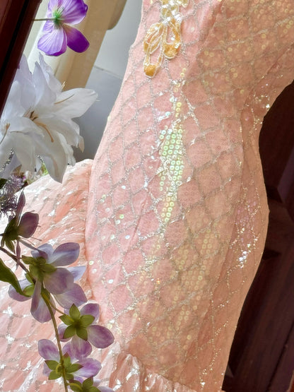 Dopamine Style Sheath Sweetheart Neck Sweet 16th Gowns Lace Sequins Prom Dress AP3167