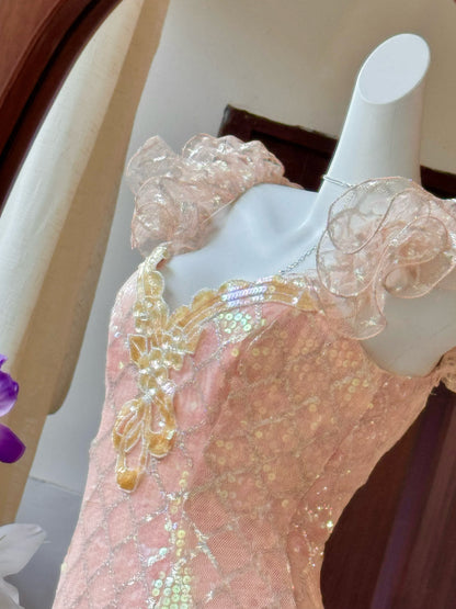 Dopamine Style Sheath Sweetheart Neck Sweet 16th Gowns Lace Sequins Prom Dress AP3167