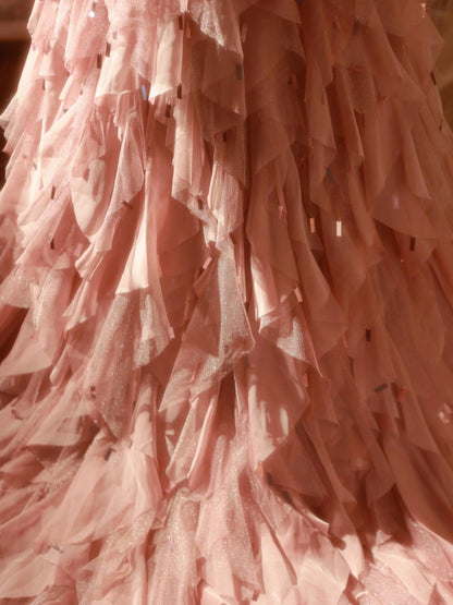 Sparkly Strapless A-Line Long Sweet 16th Gowns Ruffled Tulle Sequins Beading Prom Dress AP3168