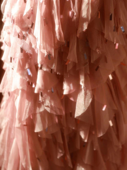 Sparkly Strapless A-Line Long Sweet 16th Gowns Ruffled Tulle Sequins Beading Prom Dress AP3168