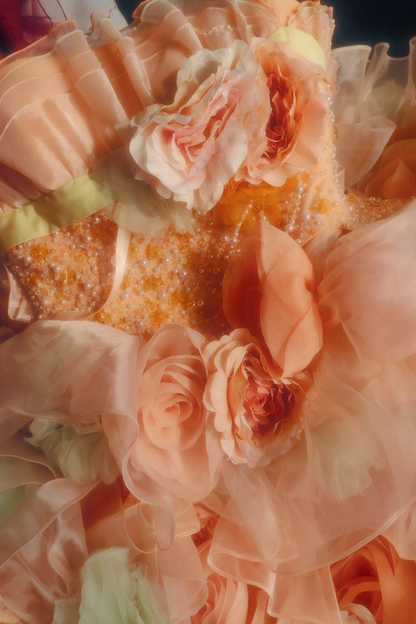 Adorable Strapless A-Line Long Sweet 16th Gowns Sequins Beading Handmade Flowers Prom Dress AP3169