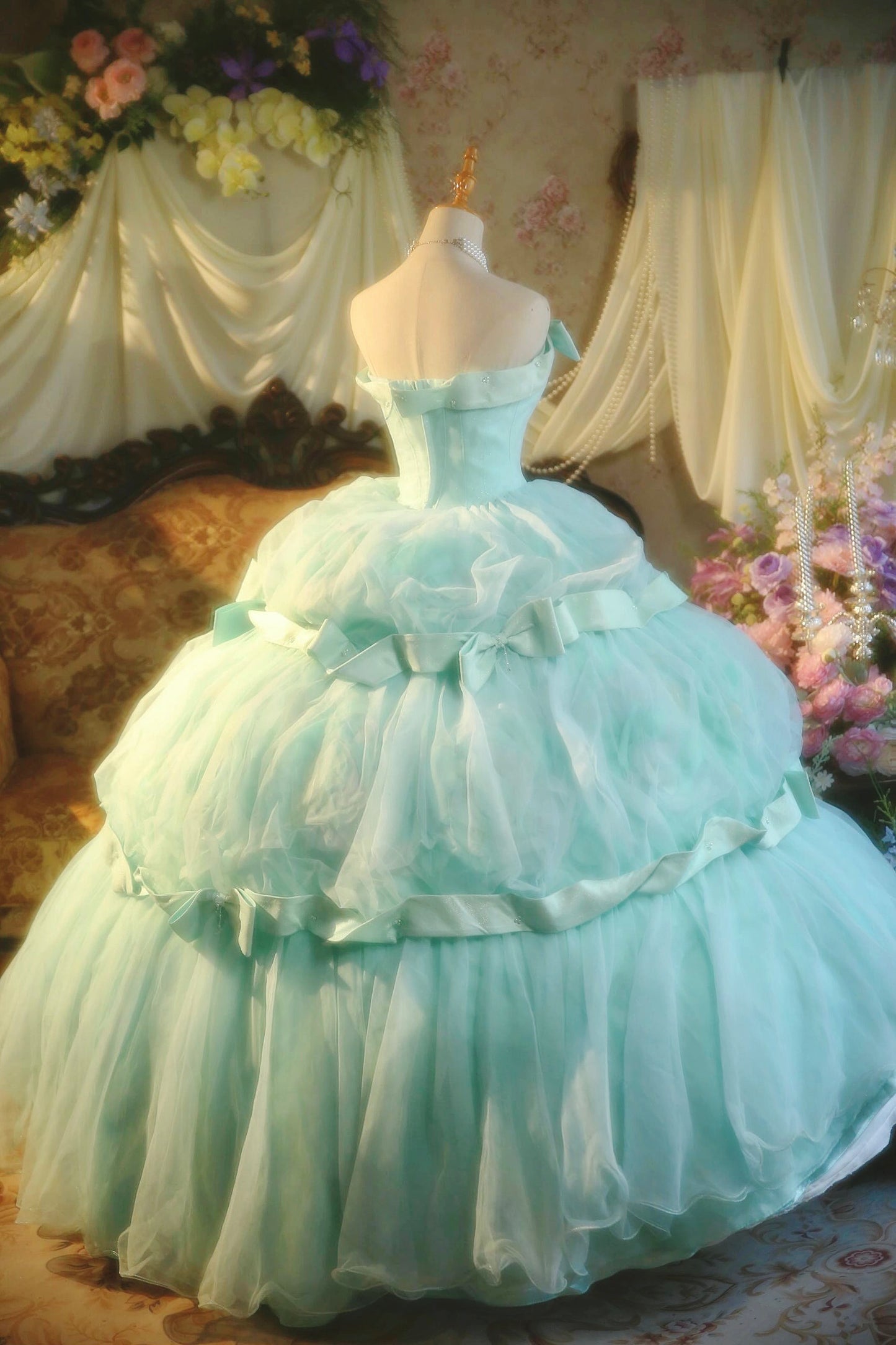 Playful Strapless A-Line Long Sweet 16th Ball Gowns Bows Tulle Prom Dress AP3170