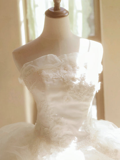 Bling A-Line Strapless Engagement Gowns Sequins Appliques Ruffled Tulle Wedding Dress AP3171