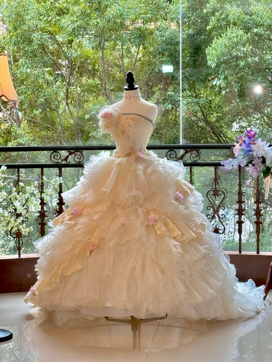 Stylish A-Line Strapless Sweet 16th Gowns Beading Appliques Sequins Prom Dress AP3172