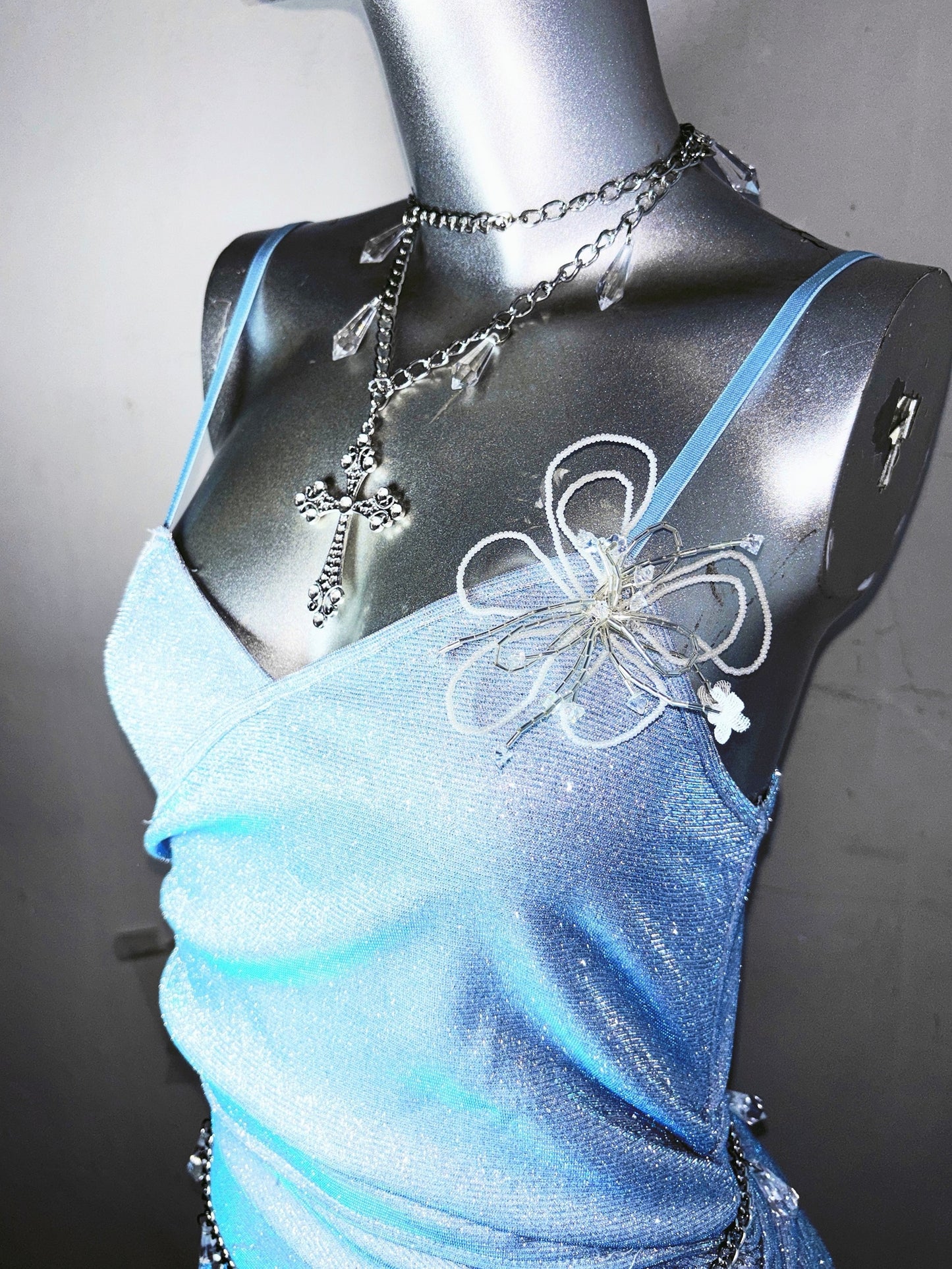 New Sheath Spaghetti Strap Evening Dress Sequins Ruffles Slit Prom Dress AP3176