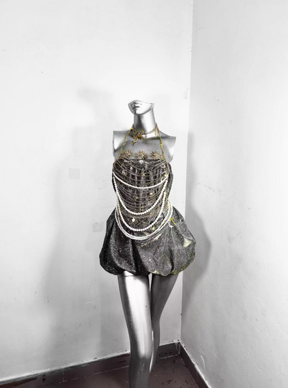 Attractive Strapless A-Line Birthday Gowns Sequins Puffy Homecoming Dress AP3179