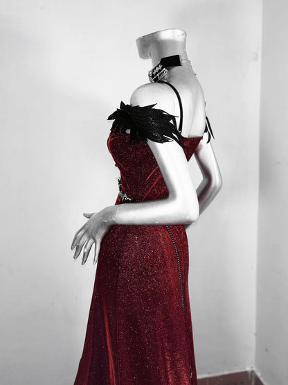 Sexy Off-Shoulder Sheath Maxi Dress Sequins Rhinestones Floor-Length Prom Dress AP3180