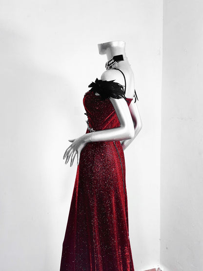 Sexy Off-Shoulder Sheath Maxi Dress Sequins Rhinestones Floor-Length Prom Dress AP3180