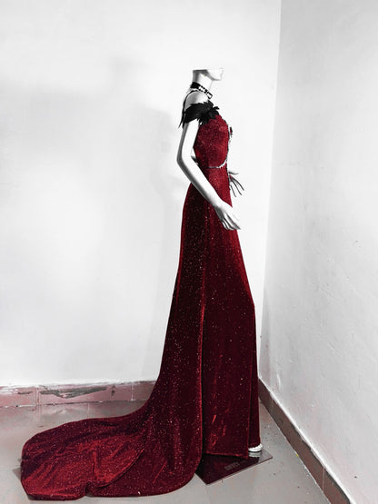 Sexy Off-Shoulder Sheath Maxi Dress Sequins Rhinestones Floor-Length Prom Dress AP3180