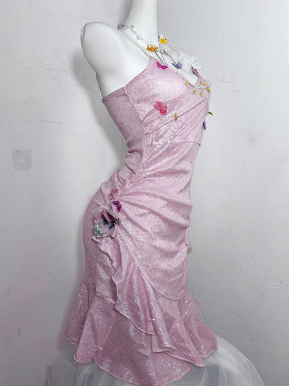 Hot Girls Spaghetti Straps Sheath Birthday Gowns Handmade Flower Appliques Ruffled Beading Homecoming Dress AP3187