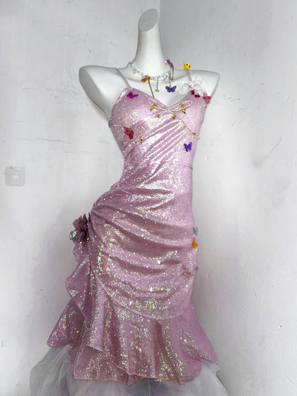 Hot Girls Spaghetti Straps Sheath Birthday Gowns Handmade Flower Appliques Ruffled Beading Homecoming Dress AP3187