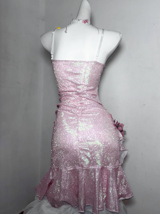 Hot Girls Spaghetti Straps Sheath Birthday Gowns Handmade Flower Appliques Ruffled Beading Homecoming Dress AP3187