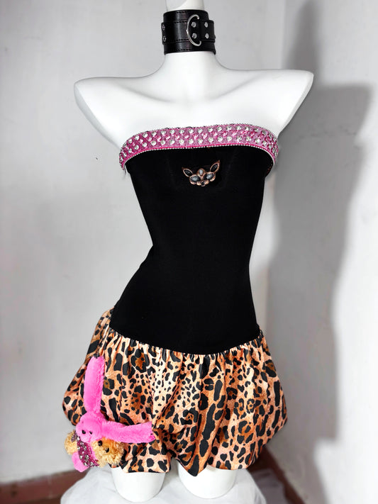 Gen Z Style Strapless A-Line Birthday Gowns Crystals Leopard Homecoming Dress AP3188