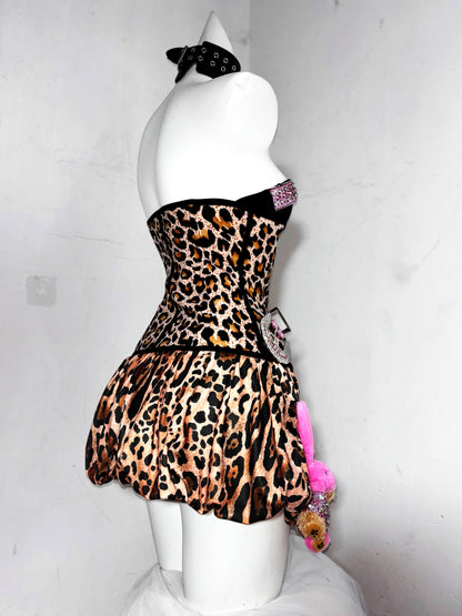 Gen Z Style Strapless A-Line Birthday Gowns Crystals Leopard Homecoming Dress AP3188