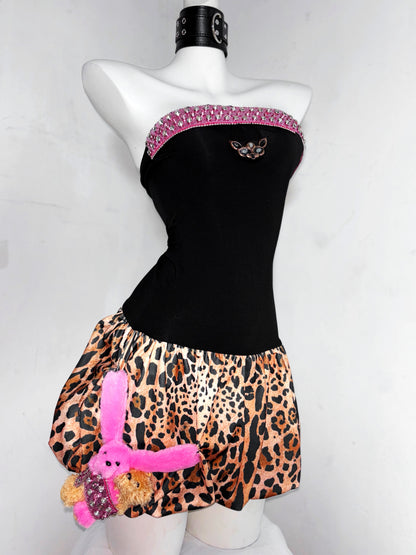 Gen Z Style Strapless A-Line Birthday Gowns Crystals Leopard Homecoming Dress AP3188