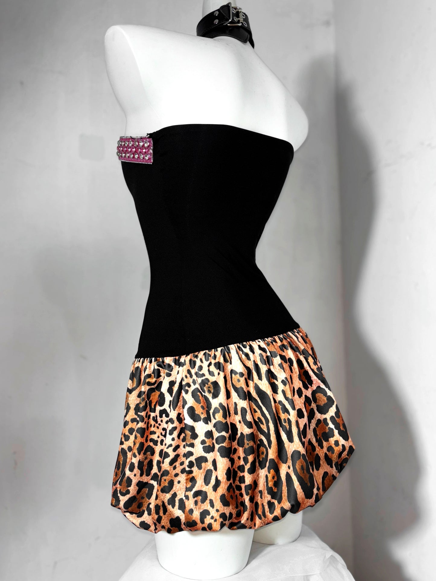 Gen Z Style Strapless A-Line Birthday Gowns Crystals Leopard Homecoming Dress AP3188