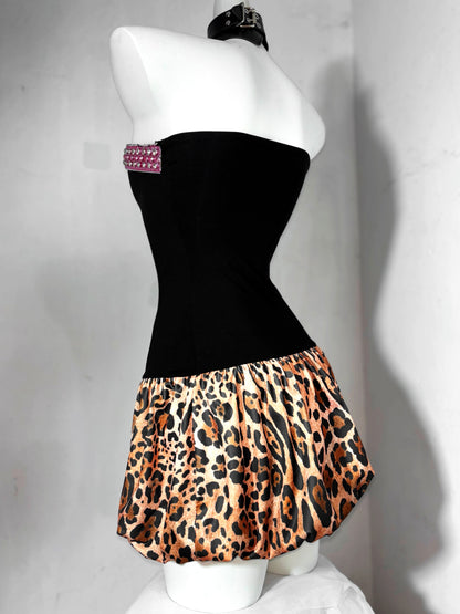 Gen Z Style Strapless A-Line Birthday Gowns Crystals Leopard Homecoming Dress AP3188