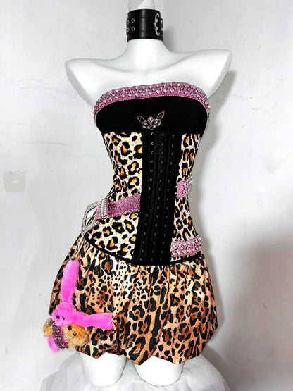Gen Z Style Strapless A-Line Birthday Gowns Crystals Leopard Homecoming Dress AP3188