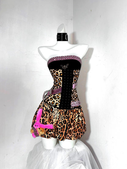 Gen Z Style Strapless A-Line Birthday Gowns Crystals Leopard Homecoming Dress AP3188